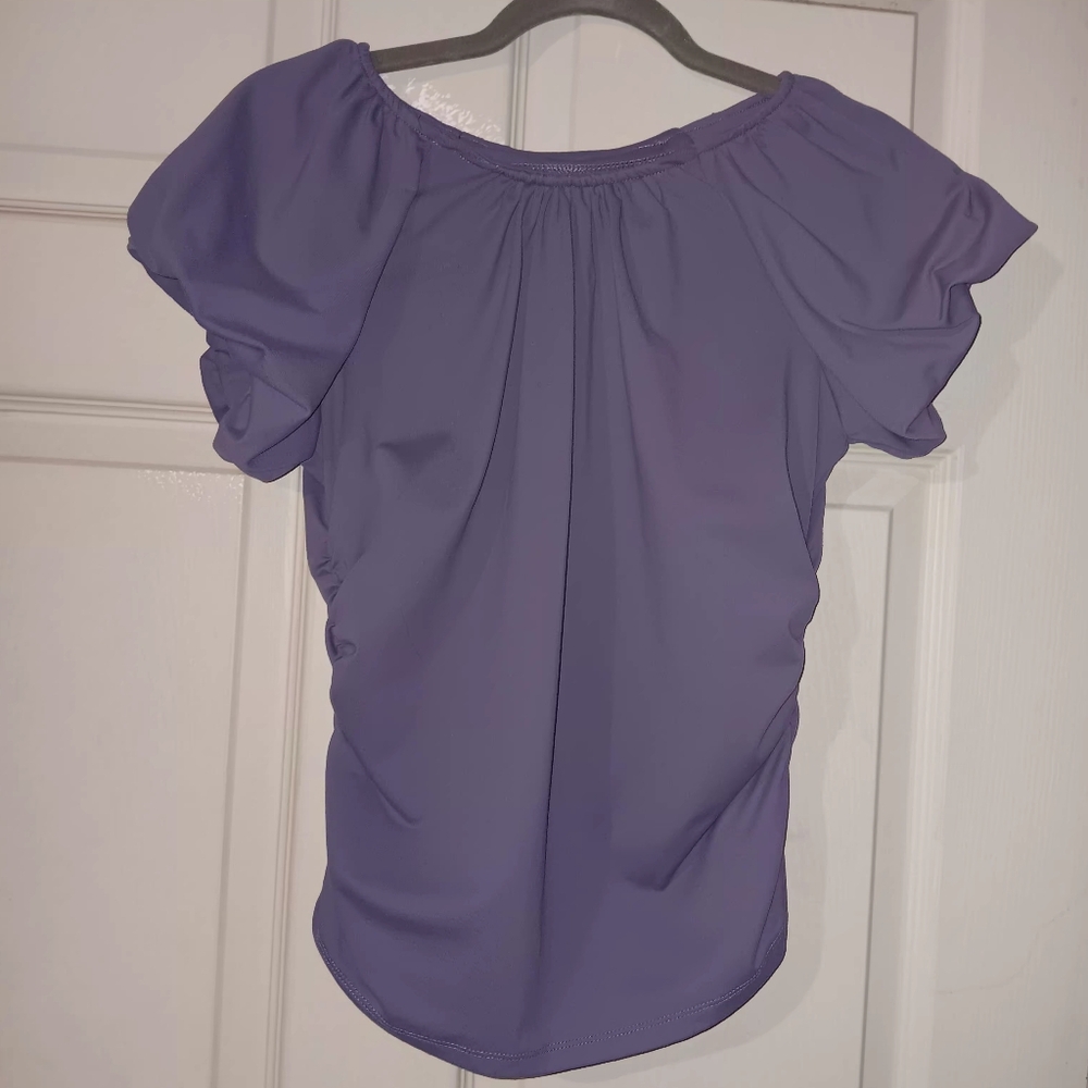 Anthropologie Lavender Blouse Womens Sz M Puffy Sleeves Rooshing On Side